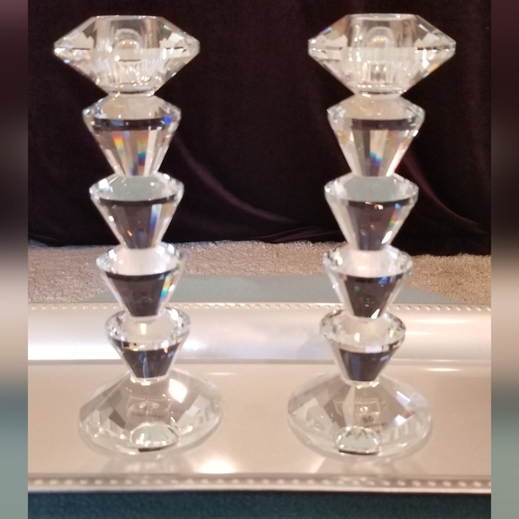simon designs Other - Crystal Faceted Glass Candle Holders - Clear